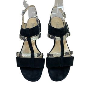 🔵Aquatalia Black Suede & Snakeskin Embossed Leather Wedge Sandals 7.5